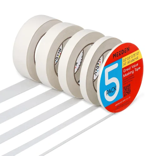 MEEDEN 5 paquetes de cintas blancas para artistas, 0.2 pulgadas, 0.5 pulgadas, 0.75 pulgadas, 1.0 pulgadas, 1.4 pulgadas x 60 yardas, cinta adhesiva