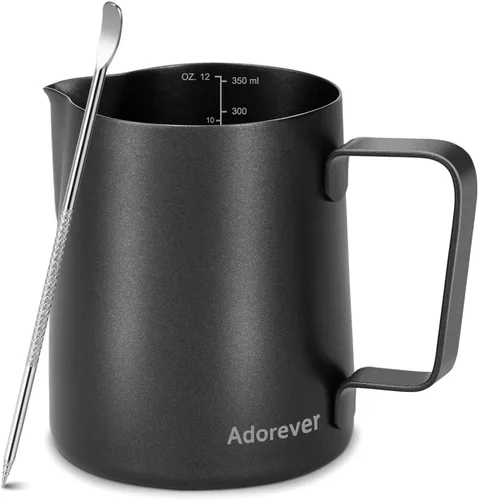 Miniatura 21 de Jarra espumadora de leche, 600ml/20oz, jarra de vapor de acero inoxidable para café con leche, capuchino, latte, arte, barista, jarra de vapor con D
