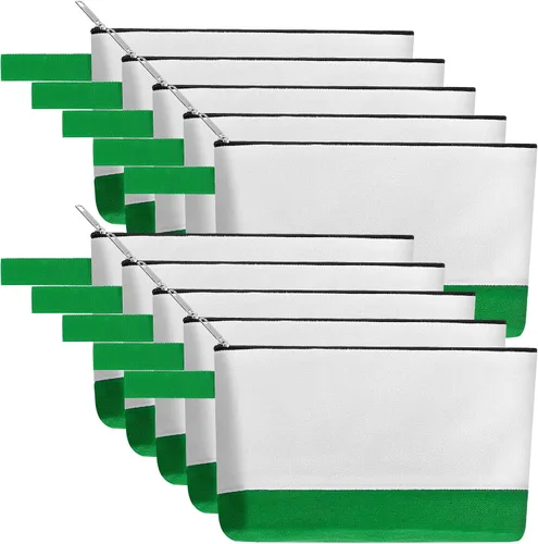 Miniatura 34 de 10 bolsas de maquillaje de lona de algodón con parte inferior y correa, bolsa de cosméticos multiusos con cremallera, bolsa de aseo de viaje, bolsa