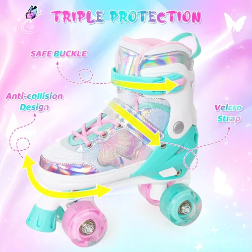 Miniatura 19 de MammyGol Patines de ruedas para niños y niñas, patines ajustables para niños con hermosas mariposas, principiantes de 3 a 16 años de edad, patines