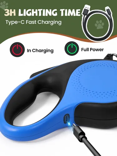 Miniatura 5 de Correa retráctil para perro con luz LED, correa recargable de 16 pies para perros pequeños y medianos de hasta 66 libras, 360° sin enredos, control