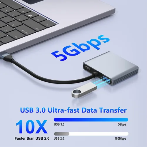 Miniatura 2 de Adaptador divisor USB C a HDMI y DisplayPort 4K a 60Hz, adaptador de monitor dual para pantalla extendida con HDMI/DisplayPort/USB3.0/100W PD carga