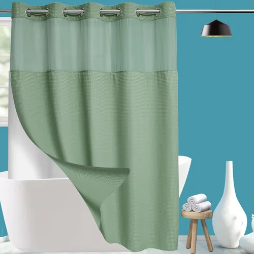 Miniatura 24 de Conbo Mio Cortina de ducha sin ganchos de tela de gofre con forro extraíble, lujosa para hotel, azul oscuro, para baño con ventana transparente