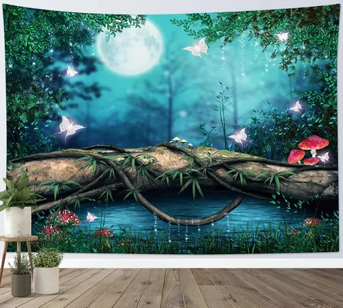 Miniatura 13 de LB Tapiz de mariposa Trippy para colgar en la pared, manta de tapiz estético psicodélico negro, decoración de pared de insectos de polilla colorida