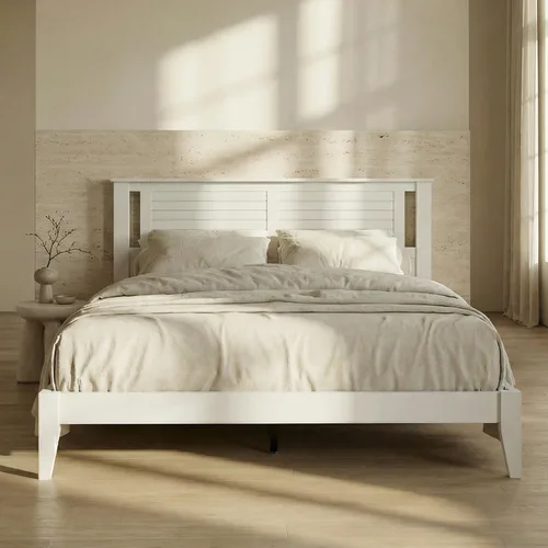 Miniatura 15 de ComfIQ Cama de plataforma de madera maciza con listones de madera, marco duradero, no requiere somier, amplio almacenamiento debajo de la cama, Pino