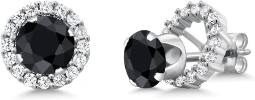 Miniatura 235 de Gem Stone King Aretes redondos de plata de ley 925 de 0.236 in con piedra natal extraíble para mujer