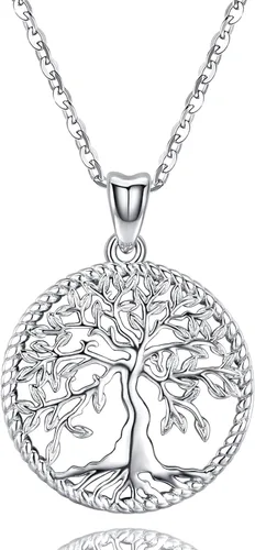 Aniu Collar de plata para mujeres y niñas colgante de árbol de la vida familiar de plata de ley con caja de regalo de joyería fina cadena de 18