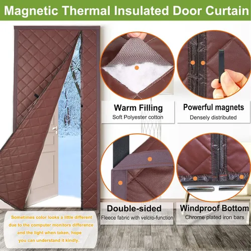 Miniatura 3 de Risareyi Cortina magnética para puerta con aislamiento térmico de 30 x 96 pulgadas, poliuretano marrón con relleno más grueso, aislamiento de puerta