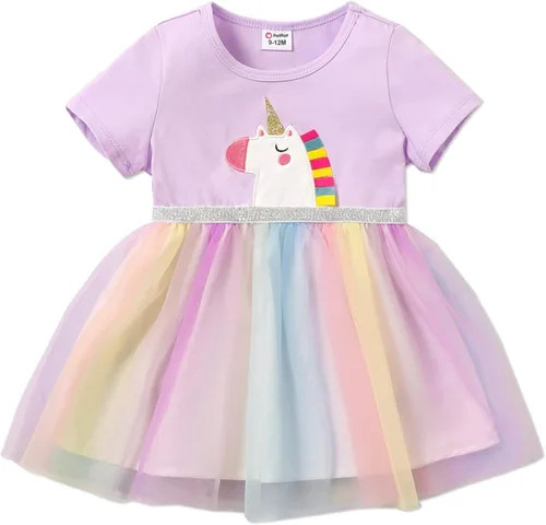 PATPAT Infant Baby Girl Dresses Short Sleeve Tutu Dress Tulle Dress Flower Girl Party Birthday Princess Dresses