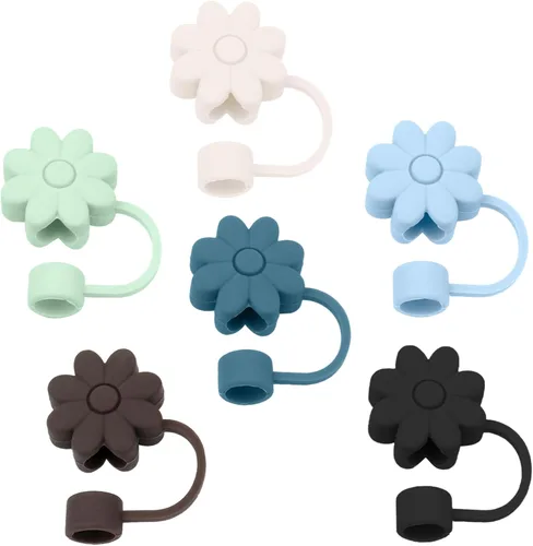 Miniatura 18 de 6 fundas de silicona para popotes Stanley Cups de 30 y 40 onzas, tapas de paja de flores a prueba de polvo, protectores reutilizables para popotes