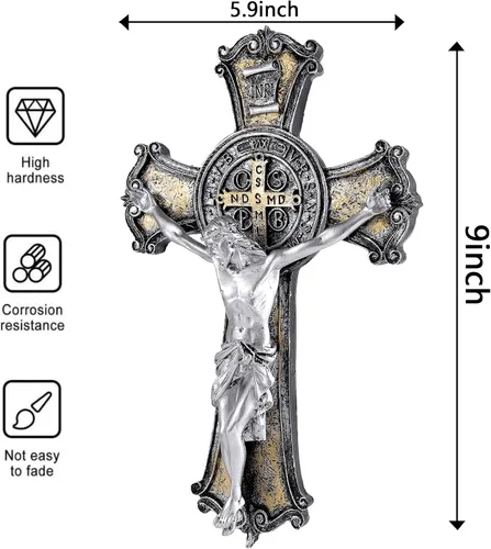 Miniatura 4 de Taprion Crucifijo de pared - Arte de pared de resina de San Benito - Cruz dorada de 10 pulgadas da bendición y lo sagrado espiritual: regalo de fe