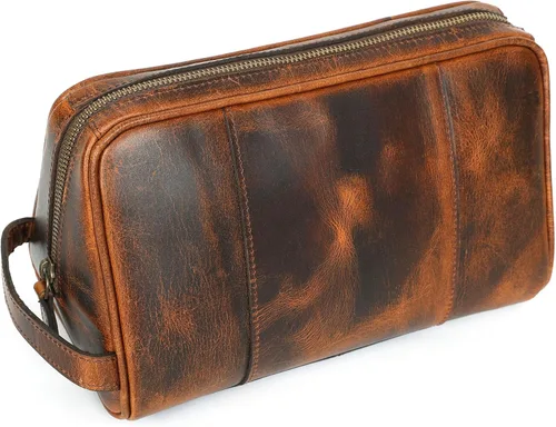 ELIZO Neceser de cuero genuino para hombre, Timber, L