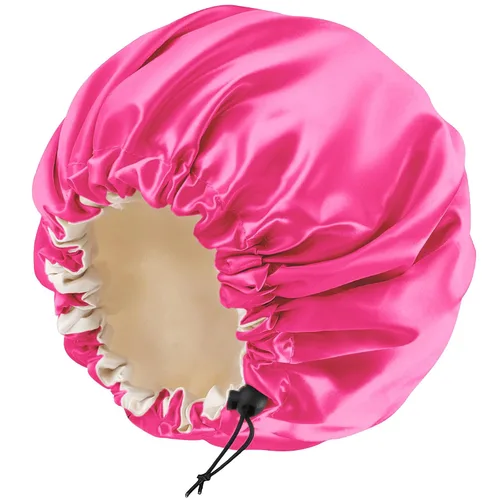 Miniatura 19 de Gorro de seda de satén para cabello rizado, gorro trenzado para dormir, para mujer, grande, doble capa ajustable (2 unidades, negro)