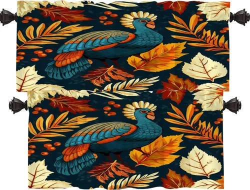 Miniatura 98 de Shrahala Cortinas de hojas de arce otoñales para ventanas de cocina, hojas rojas ardientes, fondo marrón, paneles de cortina de ventana de poliéster