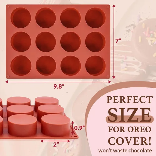 Miniatura 4 de HKNMTT Moldes redondos de silicona, 2 unidades, 12 cavidades de 2.1 pulgadas, cilindros cubiertos de chocolate, moldes para hornear antiadherentes