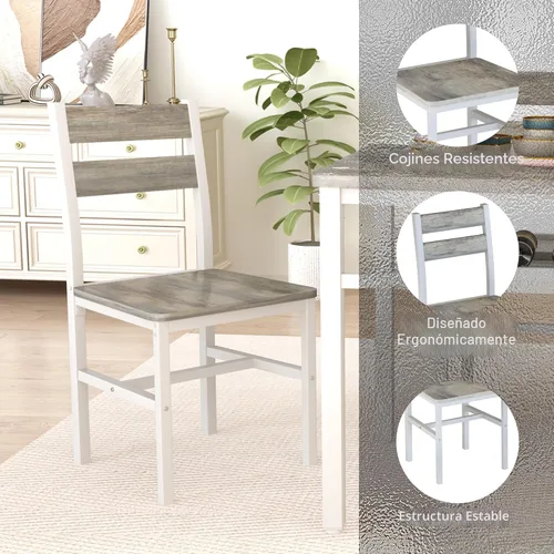 Miniatura 8 de Juego de mesa de comedor Hooseng para 4, juego de mesa y sillas de cocina de madera con almacenamiento, juego de mesa de comedor de 5 piezas