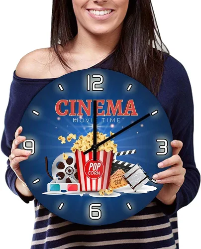 Miniatura 8 de The Geeky Days Movie Time Popcorn Filmstrip Clapboard Tickets Reloj de pared silencioso Diseño moderno Amantes de la película Decoración del hogar