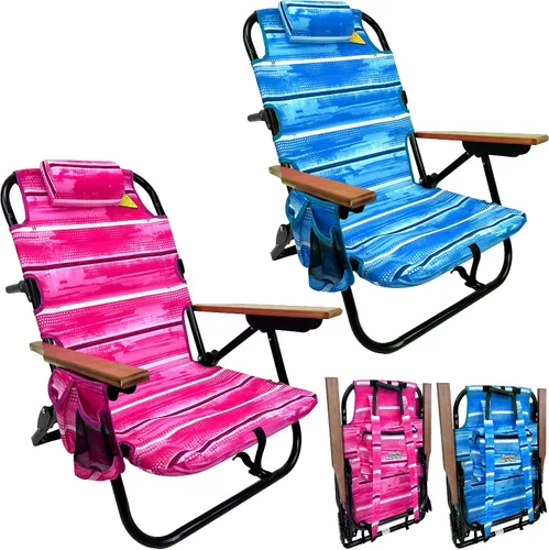 Miniatura 12 de EasyGo Product Mochila para silla de playa, 5 posiciones y bolsa para portavasos en el lateral, bolsa de almacenamiento de almohada acolchada