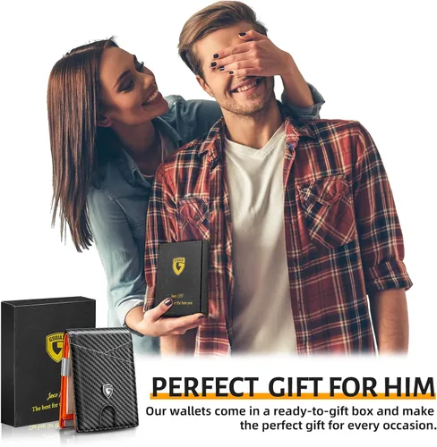 Miniatura 59 de GSOIAX Cartera delgada de cuero plegable RFID para hombre, billetera minimalista con bolsillo frontal con clip para dinero, 12 ranuras para Negro