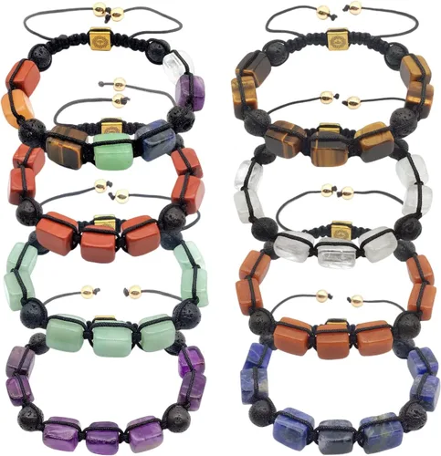Miniatura 4 de EDEN'S CALL Pulsera de piedra de cristal natural para mujeres y hombres, ajustable, macramé, cuentas redondas de roca de lava, difusor de aceite