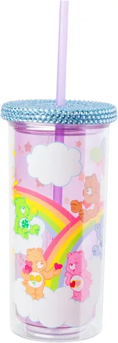 Miniatura 9 de Silver Buffalo Care Bears - Vaso alto de plástico iridiscente con diseño de estrellas arcoíris con tapa y pajilla, 20 onzas Care Bears iridiscentes
