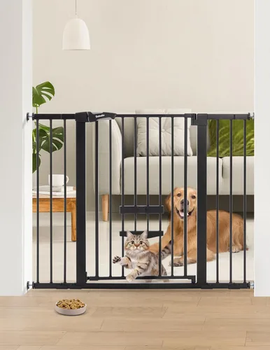 Miniatura 12 de BABELIO Puerta de bebé extra alta de 36 pulgadas con puerta para gatos, puerta de metal para perros de 29 a 40 pulgadas, puerta para gatos