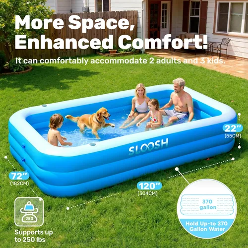 Miniatura 4 de SLOOSH - Alberca inflable para adultos con asientos, de 120 pulgadas x 72 pulgadas x 22 pulgadas, de tamaño completo, resistente, gruesa, por encima