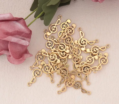 Miniatura 5 de 50 piezas de dijes de notas musicales de metal, símbolo de música vintage, elegante, elegante, instrumento, cuentas colgantes para manualidades