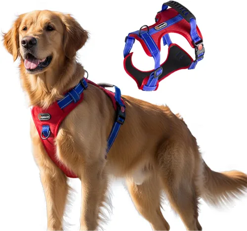 Miniatura 8 de Arnés táctico para perro de tamaño M sin tirones, con asa y ribete reflectante, arnés ajustable para el pecho con clips de correa delantera y Caqui