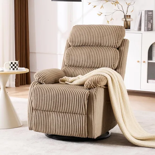 Miniatura 9 de Silla mecedora reclinable de 360° para adultos, silla reclinable para cuarto de bebé con bolsillo lateral, un cómodo sillón de sofá individual Gris