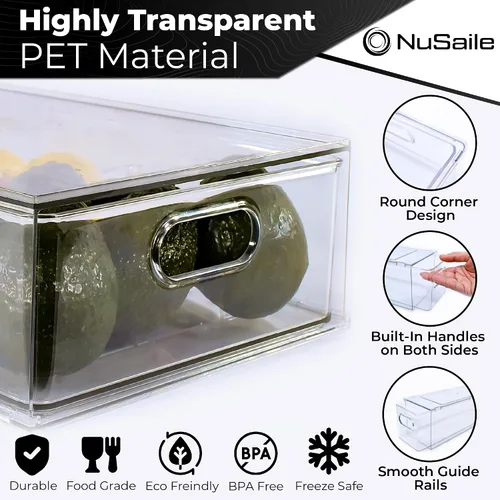Miniatura 2 de Contenedores organizadores apilables para refrigerador, cajones extraíbles con asas, contenedores de almacenamiento de verduras y frutas
