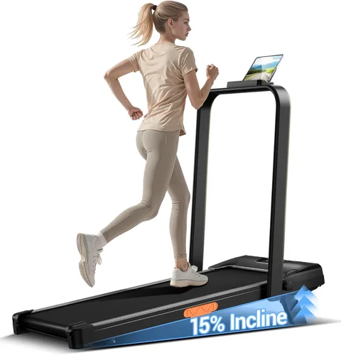 CURSOR FITNESS Caminadora inclinada del 15% con barra de mango - 0.6-6.2MPH Cinta de correr plegable silenciosa para oficina en casa, debajo del