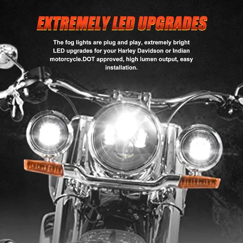 Miniatura 5 de Luces de cruce para motocicleta LED, luz antiniebla de 11.4 cm, proyector de luz auxiliar, lámpara de conducción para Road King Electra Glide Negro