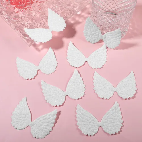 40 piezas de alas de ángel para manualidades, tela con purpurina, bonitos parches de alas de ángel en relieve, parches de alas blancas en relieve,