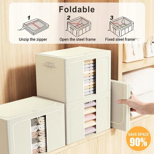 Miniatura 4 de Contenedores de almacenamiento de ropa con marco de metal, organizadores plegables para ropa, sábanas, mantas, almohadas y toallas