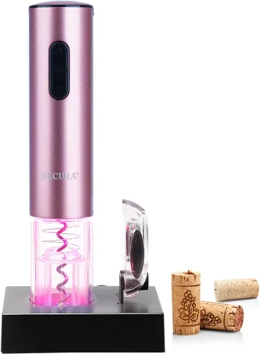 Secura Abridor de vino eléctrico, sacacorchos eléctrico automático de botellas de vino con cortador de papel de aluminio, recargable (oro rosa)