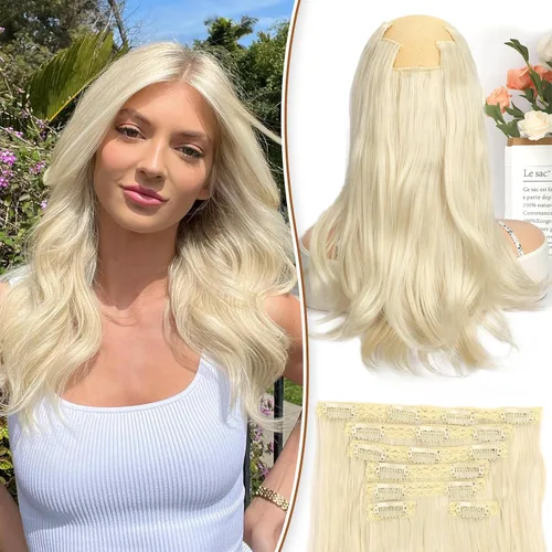KooKaStyle Extensiones de cabello con clip, extensiones de cabello grueso y largo y lacio, con trama de encaje suave, ligeras, 7 unidades, Rubio