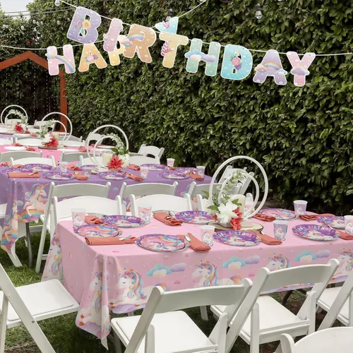 Miniatura 6 de Kit de suministros de fiesta de cumpleaños para 24 invitados, para decoraciones de cumpleaños de unicornio, incluye platos de cena y postre