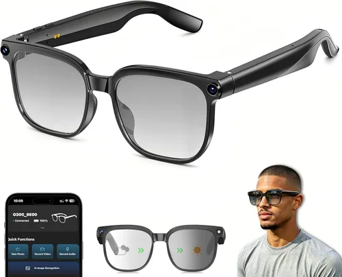 Lentes inteligentes AI con cámara, gafas de cámara HD de 8 MP para hombres, gafas de grabación AI con asistente de voz, audio de oído abierto,
