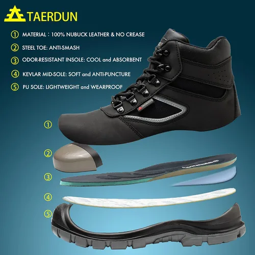 Miniatura 3 de TAERDUN Botas con punta de acero para hombre, impermeables, antideslizantes, transpirables, cómodas, ligeras, industriales y de construcción, botas