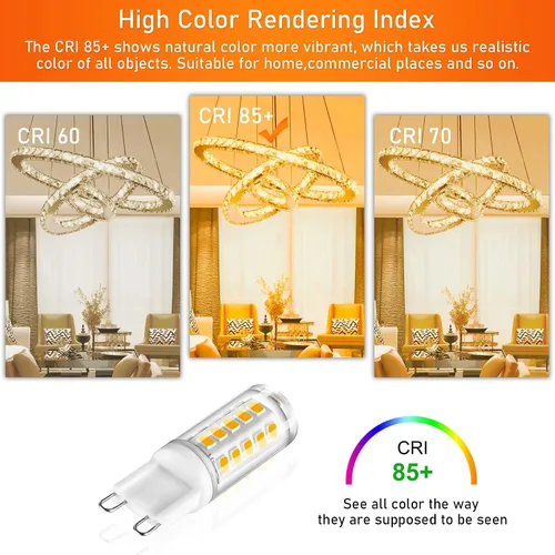 Miniatura 7 de Winshine - Bombilla LED G9 T4 doble clavija, luz cálida de 2700 K para candelabros, 4 W (equivalente halógeno de 40 W), 120 VCA, ángulo del haz