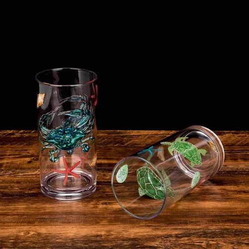 Miniatura 4 de KX-WARE Sea Ocean Life Vaso de plástico de 20 onzas, juego de vasos de vidrio para bebidas mixtas, juego de 4 multicolor