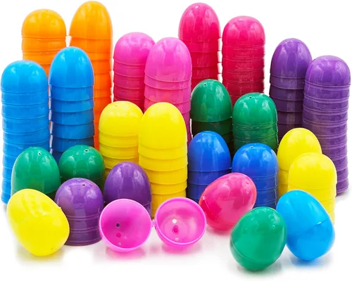 The Dreidel Company Huevos de Pascua rellenables de 2.3 pulgadas, con bisagras, de plástico colorido y brillante, perfectos para la caza de huevos