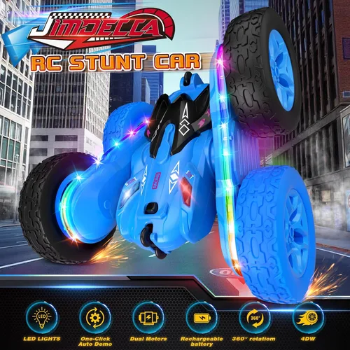 Miniatura 2 de Jimdella - Auto a control remoto con tira de luz lateral y faros, doble cara giratoria de 360 °, acrobacias todo terreno de 2.4 Ghz para edades de 4