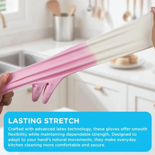 Miniatura 6 de Household Rubber Gloves Non-Slip Dishwashing Cleaning for Kitchen & Bathroom Reusable (2 Pairs Pink+Blue)