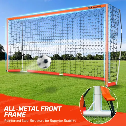 Miniatura 3 de Haokelball Portería de fútbol portátil para patio trasero, red de fútbol de 12 x 6 pies con poste de metal para práctica de adultos y jóvenes