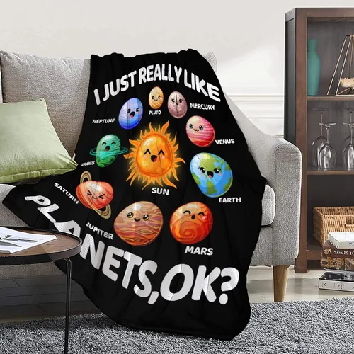 Miniatura 7 de Manta de planetas, regalo espacial para niños y niñas, amantes de 40 x 50 pulgadas, manta de franela suave con patrón de planetas y sol, manta