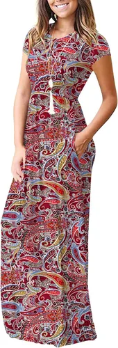 Miniatura 2 de EUOVMY - Vestido largo y liso para mujer, de manga corta, holgado, con bolsillos, vestido informal