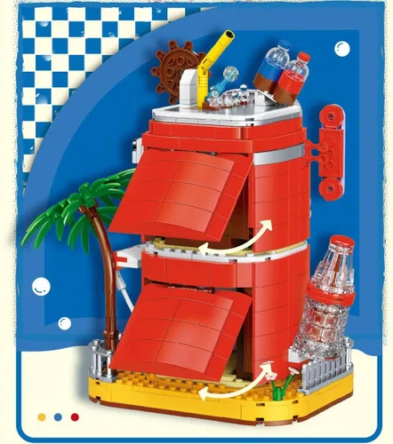 Miniatura 4 de Kit de micro bloques de construcción de coca cola, caja de música modelo de casa de coca, juego de juguetes de ladrillos modulares de bricolaje