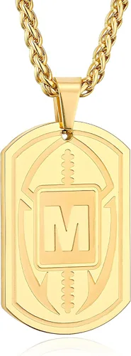 Miniatura 7 de Graduation Gifts - Football Initial Necklace for Men Boys Kids Teen Dog Tag Stainless Steel Black Letter Pendant Sport Football Athletes Jewelry